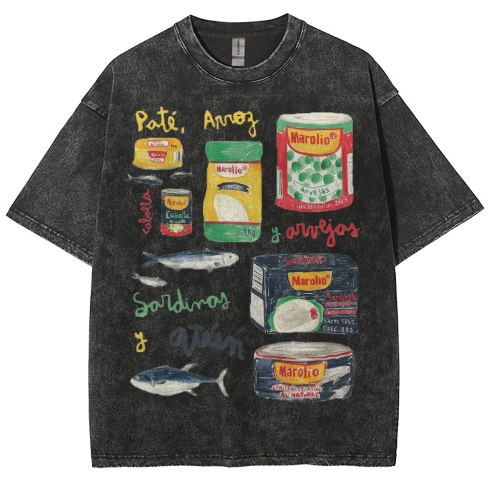 Unisex Sardines Can Prints Washed Tee