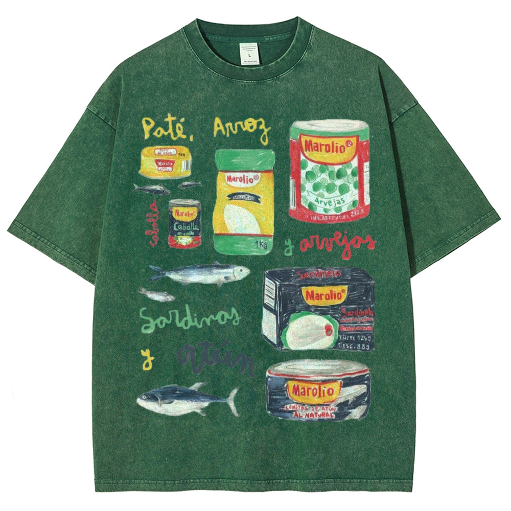 Unisex Sardines Can Prints Washed Tee