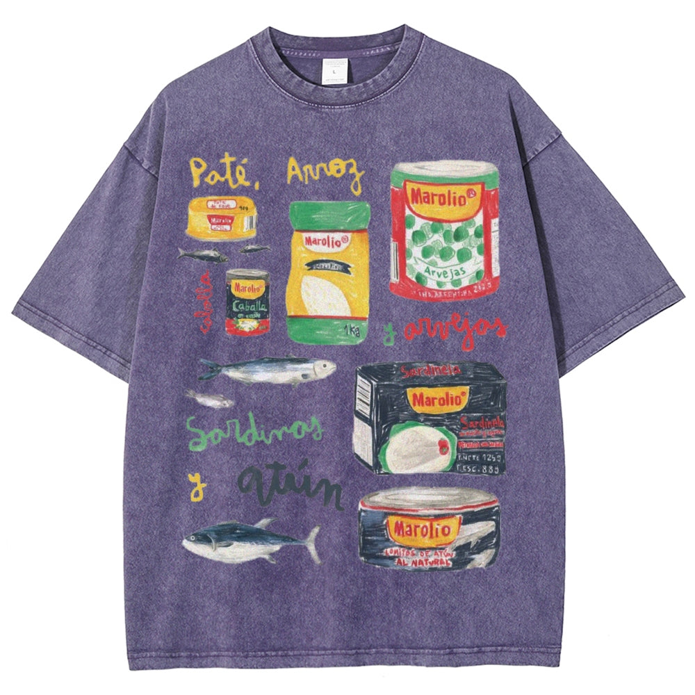 Unisex Sardines Can Prints Washed Tee