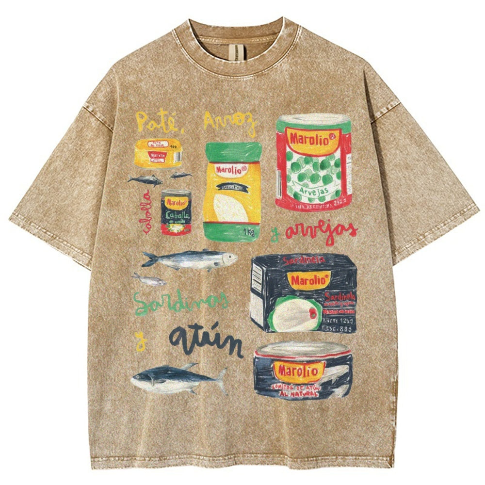Unisex Sardines Can Prints Washed Tee