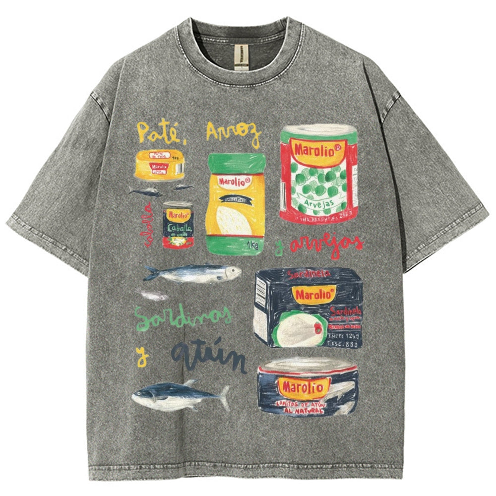 Unisex Sardines Can Prints Washed Tee