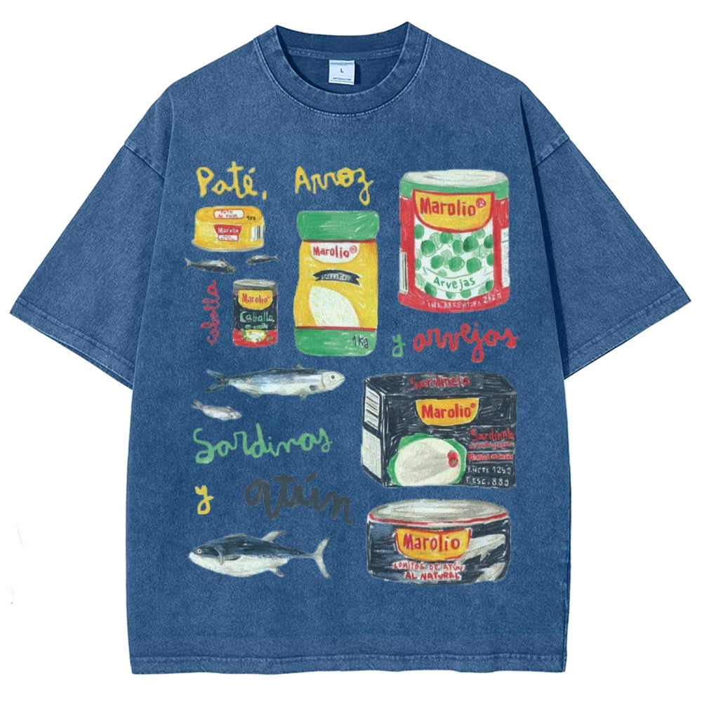 Unisex Sardines Can Prints Washed Tee