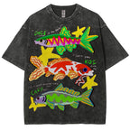 Unisex Colorful Cartoon Fish Washed Tee