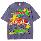 Unisex Colorful Cartoon Fish Washed Tee