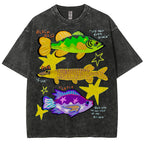 Unisex Colorful Cartoon Fish Washed Tee
