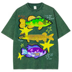 Unisex Colorful Cartoon Fish Washed Tee