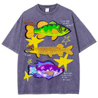 Unisex Colorful Cartoon Fish Washed Tee