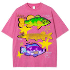 Unisex Colorful Cartoon Fish Washed Tee