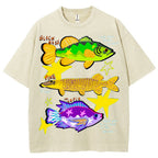 Unisex Colorful Cartoon Fish Washed Tee