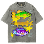 Unisex Colorful Cartoon Fish Washed Tee