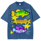 Unisex Colorful Cartoon Fish Washed Tee
