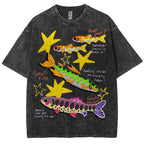 Unisex Colorful Cartoon Fish Washed Tee