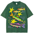 Unisex Colorful Cartoon Fish Washed Tee