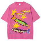 Unisex Colorful Cartoon Fish Washed Tee