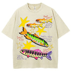 Unisex Colorful Cartoon Fish Washed Tee