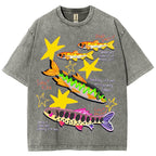 Unisex Colorful Cartoon Fish Washed Tee