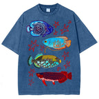 Unisex Colorful Cartoon Fish Washed Tee