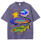 Unisex Colorful Cartoon Fish Washed Tee