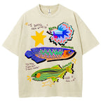 Unisex Colorful Cartoon Fish Washed Tee