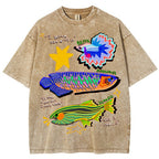 Unisex Colorful Cartoon Fish Washed Tee