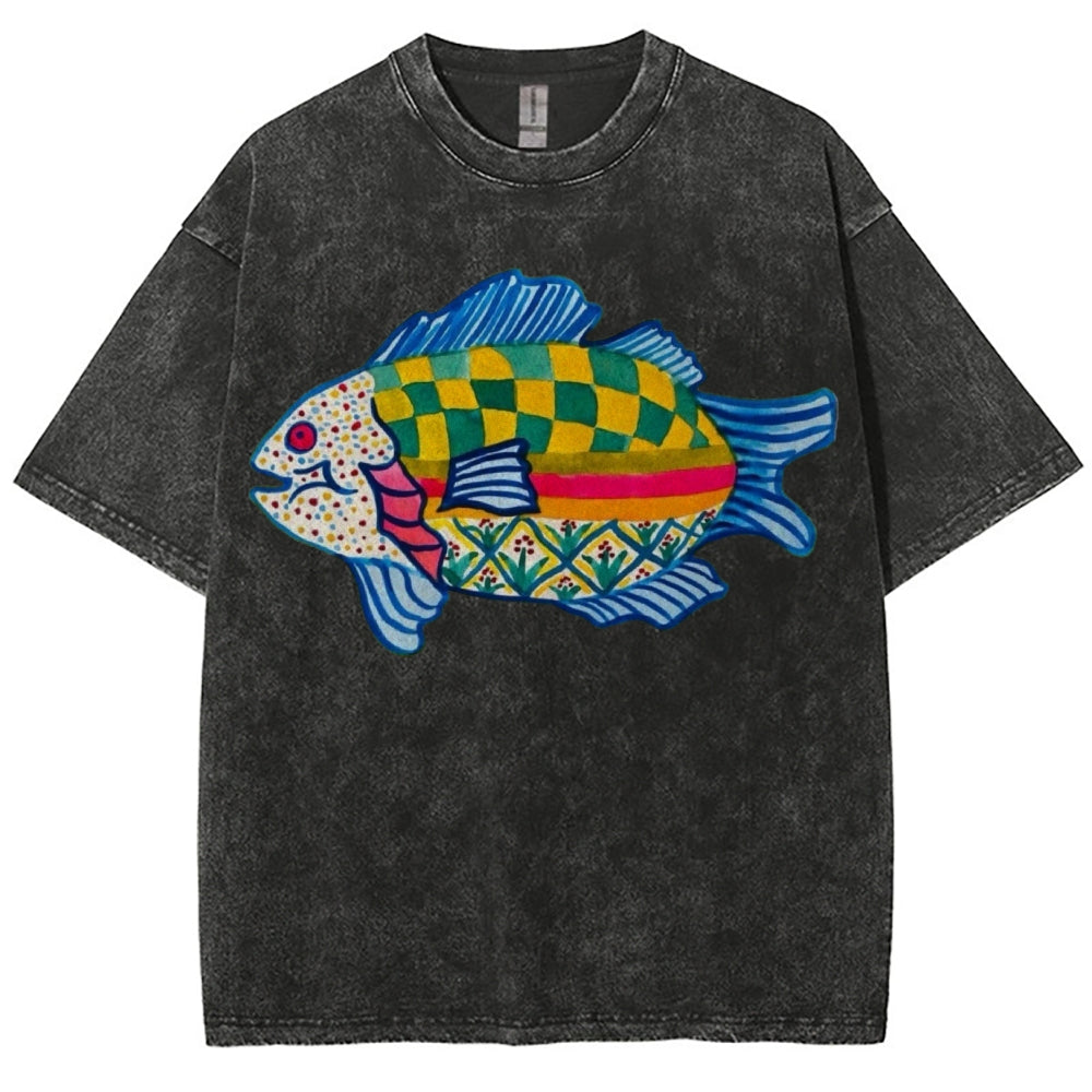 Unisex Geometric Fish Washed Tee