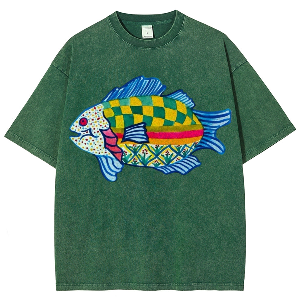 Unisex Geometric Fish Washed Tee