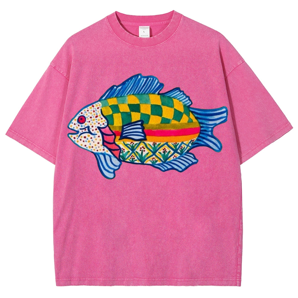 Unisex Geometric Fish Washed Tee
