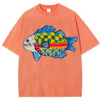 Unisex Geometric Fish Washed Tee
