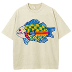 Unisex Geometric Fish Washed Tee