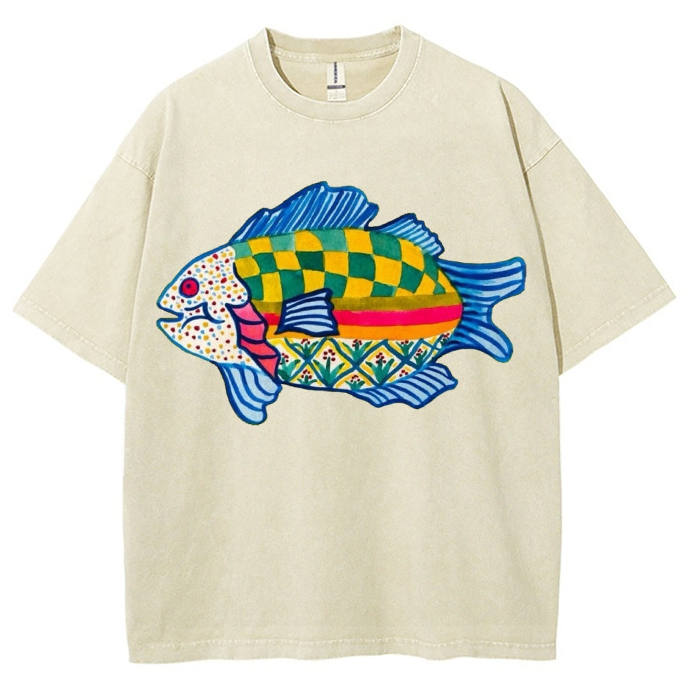 Unisex Geometric Fish Washed Tee