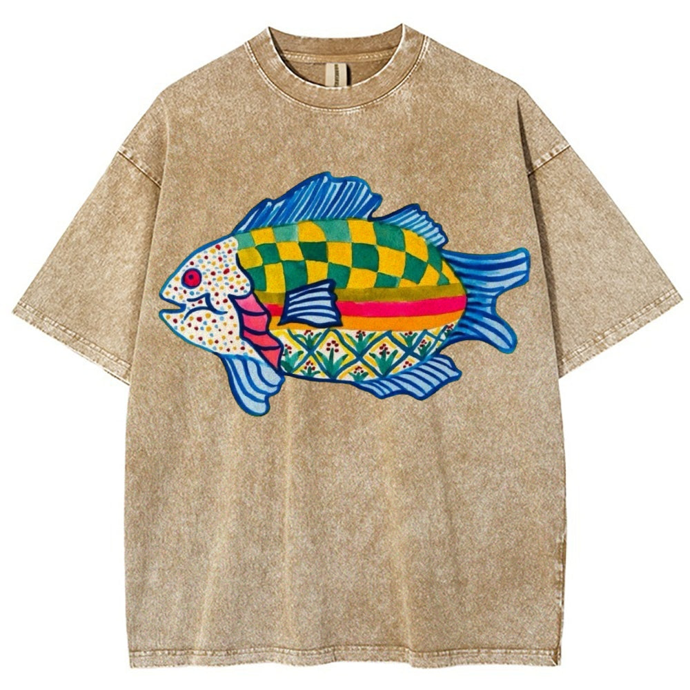Unisex Geometric Fish Washed Tee