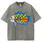 Unisex Geometric Fish Washed Tee