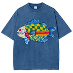 Unisex Geometric Fish Washed Tee