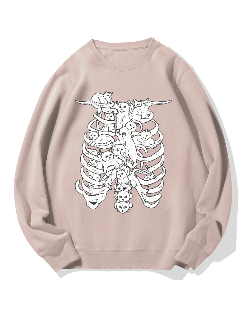 Cat & Skeleton Cotton Sweatshirt
