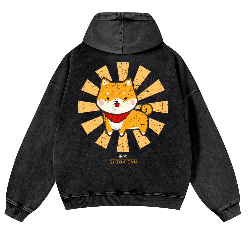 Shiba Inu Vintage Washed Cotton Back Art Hoodie