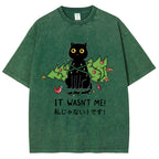 Unisex Christmas Cat Printed Washed Tee