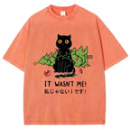 Unisex Christmas Cat Printed Washed Tee