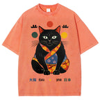 Unisex Japan Cat Printed Washed Tee