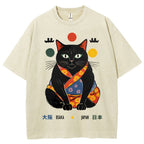 Unisex Japan Cat Printed Washed Tee