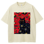 Unisex Abstract Eyes Cat Printed Washed Tee