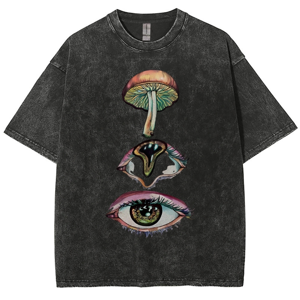Unisex Abstract Art Eyes Printed Washed Tee