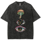 Unisex Abstract Art Eyes Printed Washed Tee