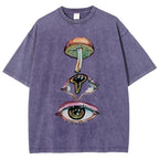 Unisex Abstract Art Eyes Printed Washed Tee