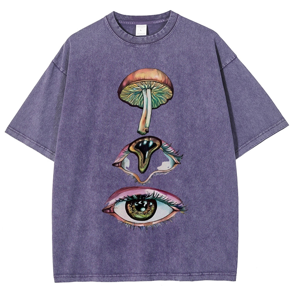 Unisex Abstract Art Eyes Printed Washed Tee