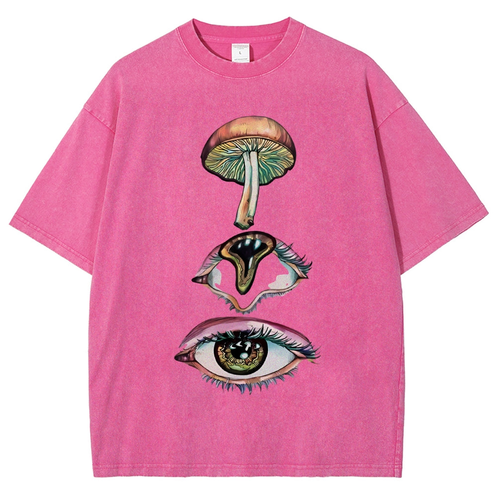 Unisex Abstract Art Eyes Printed Washed Tee