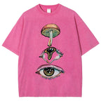 Unisex Abstract Art Eyes Printed Washed Tee
