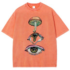 Unisex Abstract Art Eyes Printed Washed Tee