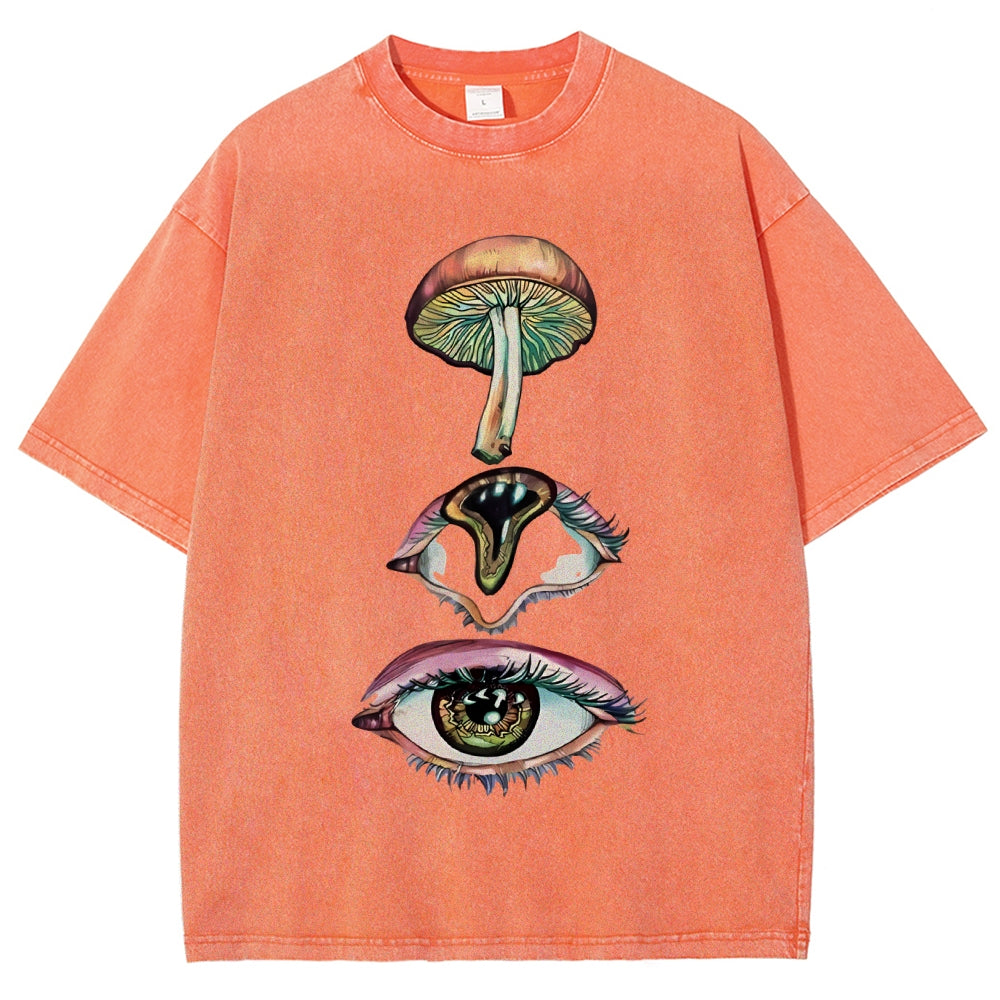 Unisex Abstract Art Eyes Printed Washed Tee
