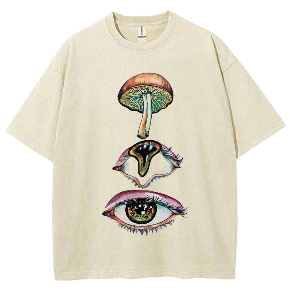 Unisex Abstract Art Eyes Printed Washed Tee