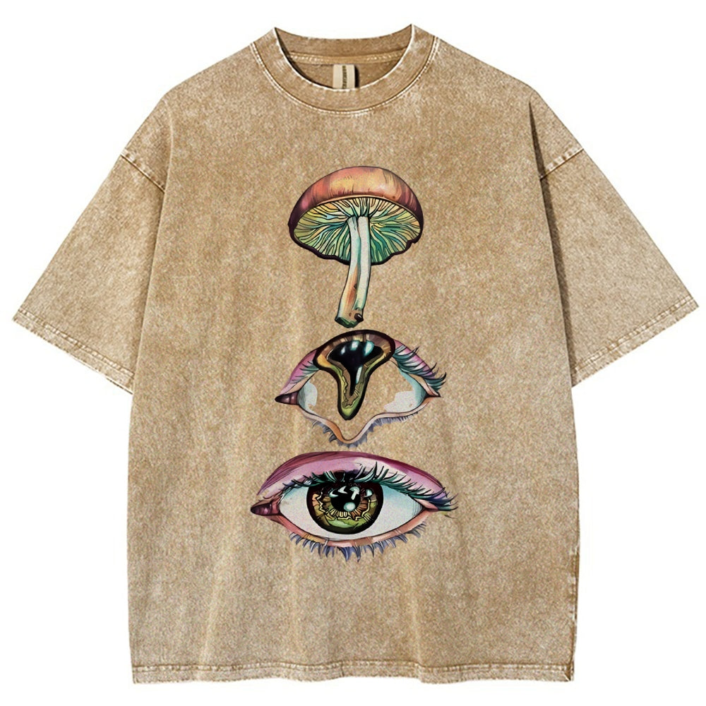 Unisex Abstract Art Eyes Printed Washed Tee